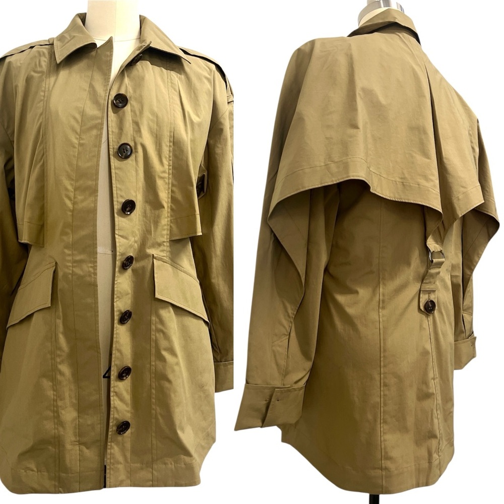 NWOT New Frame Denim Sz XS S Button Trench Jacket Coat Anorak Back Buckle Khaki